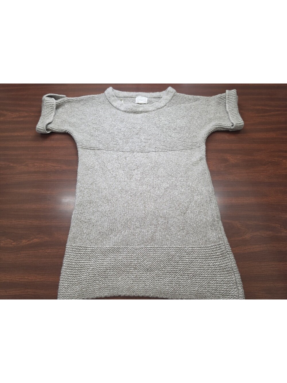 Kengi Womens Beige Short Sleeve Sleeve Knit Sweater Medium Textured Wool Blend